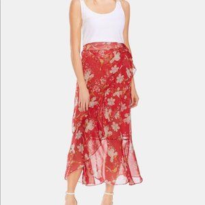Vince Camuto Red Floral Asymetrical Midi Skirt